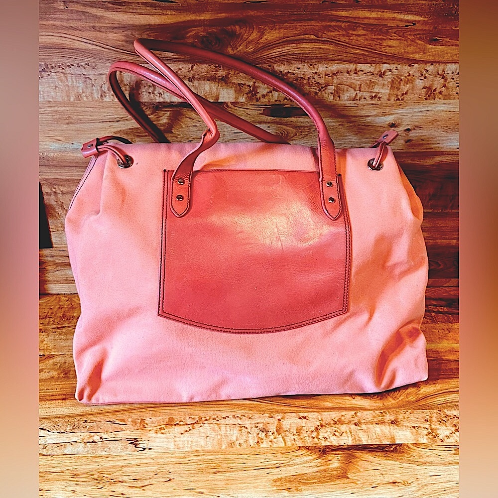 Kenneth Cole Carry-On, Tote, Purse Salmon color. Large Leather and canvas